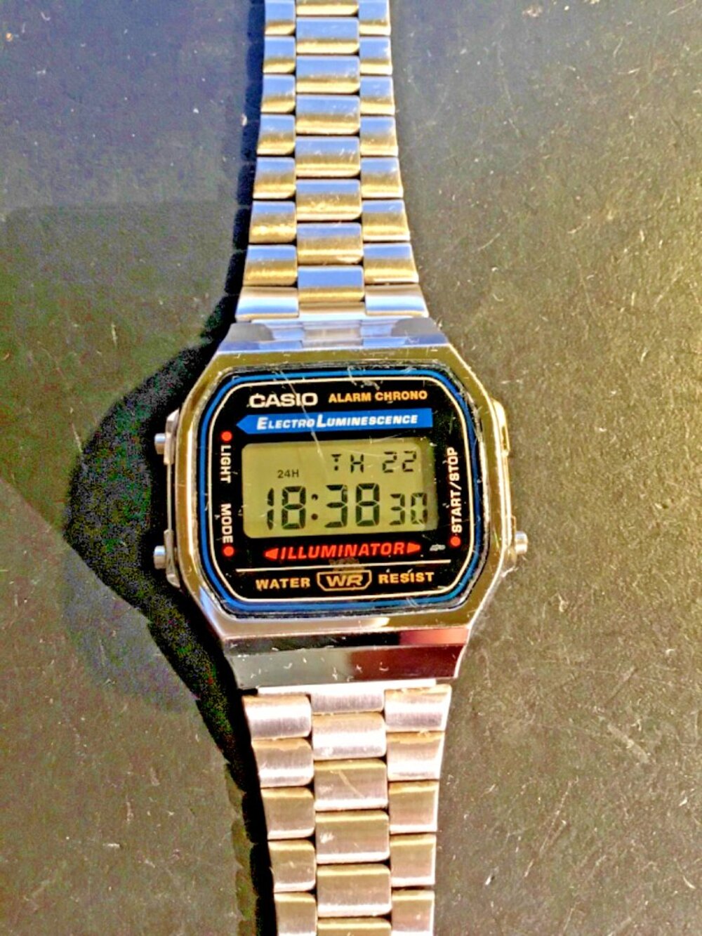 casio unisex digital watch=retro design=stainless steel band and case=works==